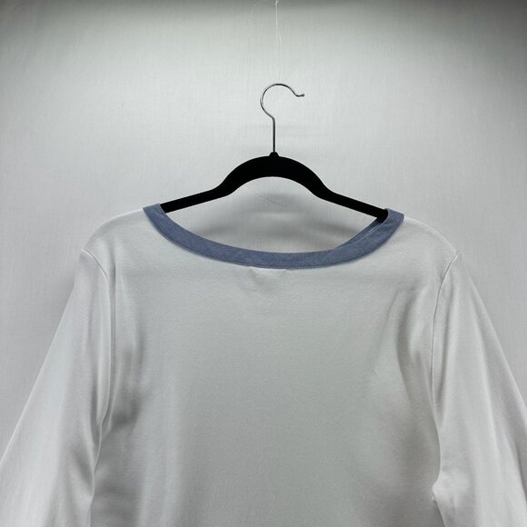 Nautica Cotton Top Womens XL Boat Neck Flip Cuff Chambray Trim 3/4 Sleeve White - Picture 5 of 13